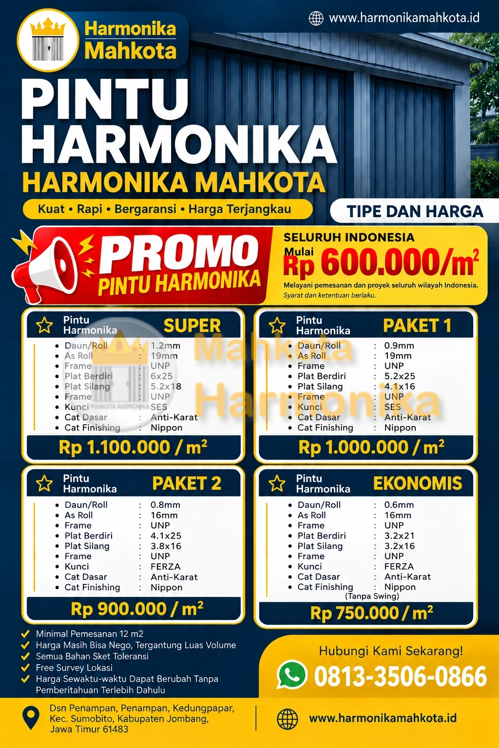 Harga pintu harmonika per m2 promo rp600. 000 harmonika mahkota